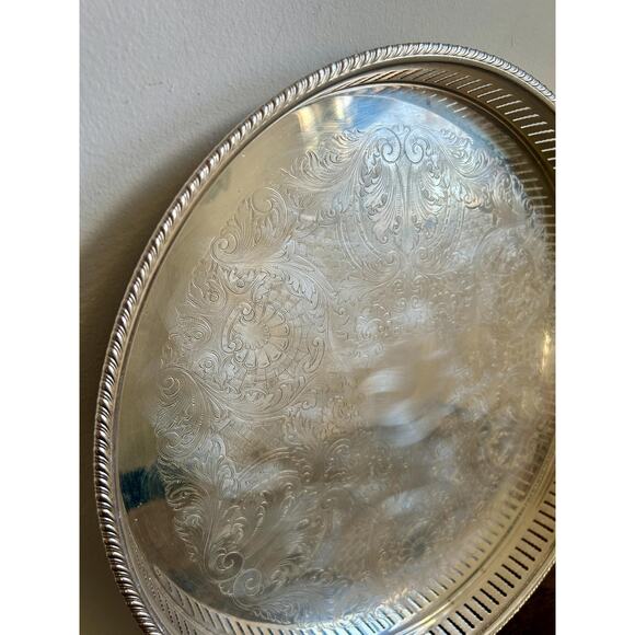 Vintage Silver Plated Sheridan Large Round Tray | Cottagecore Farmhouse - Picture 2 of 8